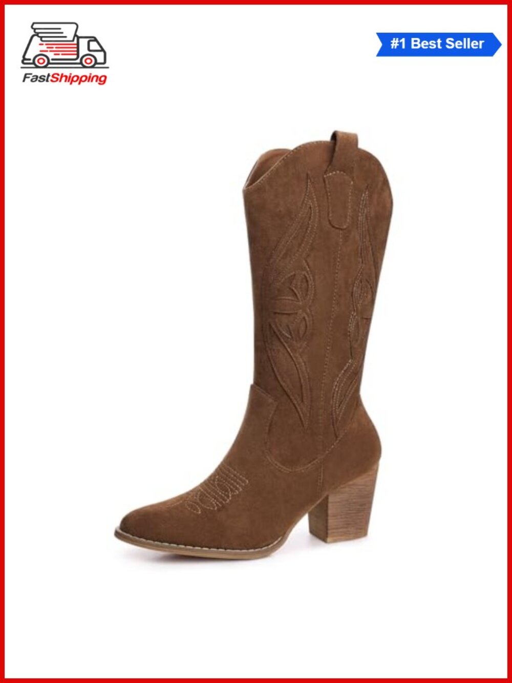✨ Suede Embroidered Mid Calf Cowboy Boots Pointed Toe Heeled Western